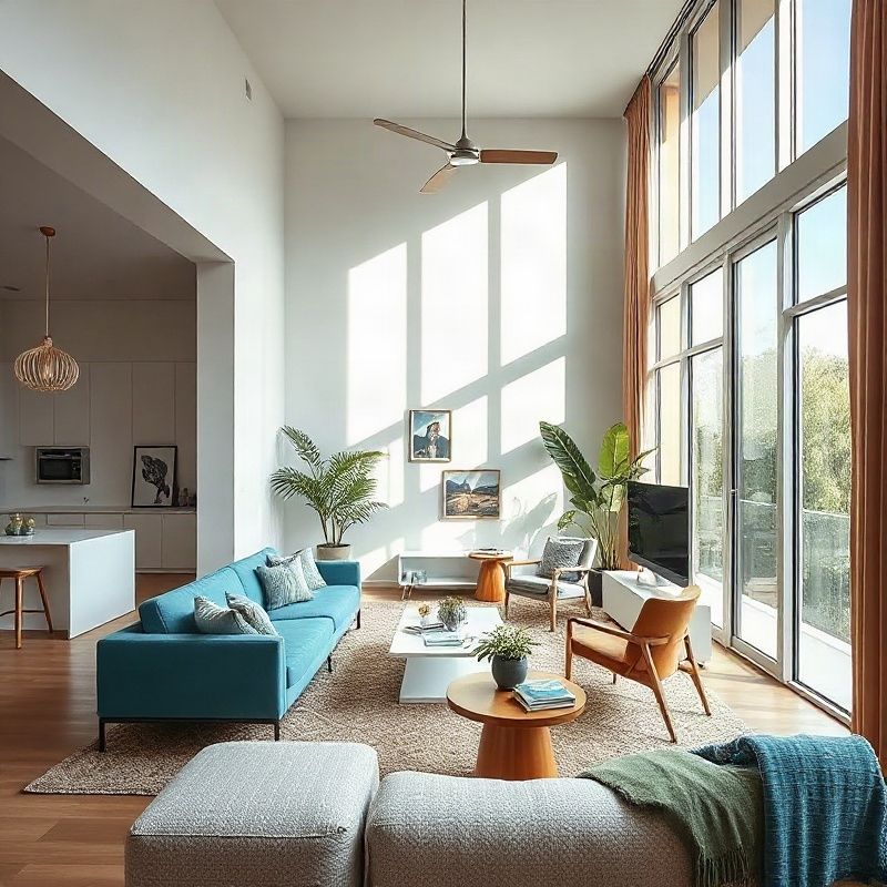 Contemporary apartment living room in Curitiba with azure accents