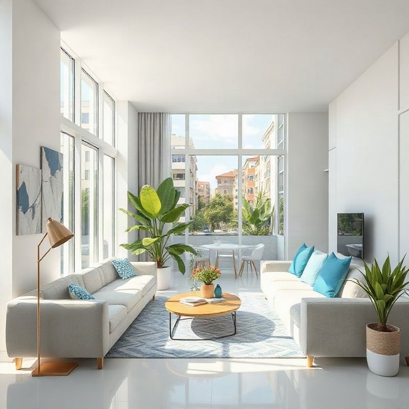 Bright modern Curitiba apartment interior with azure accents